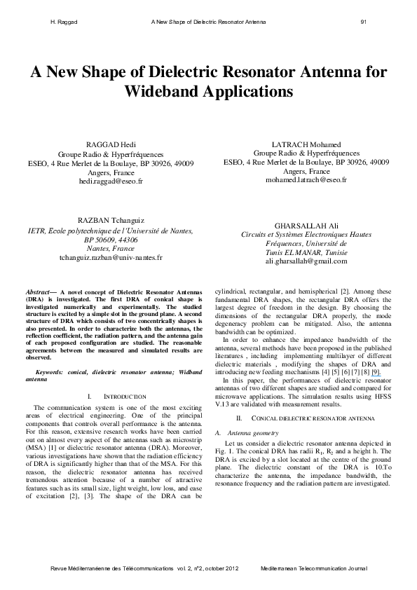(PDF) A new shape of dielectric resonator antenna for wideband applications