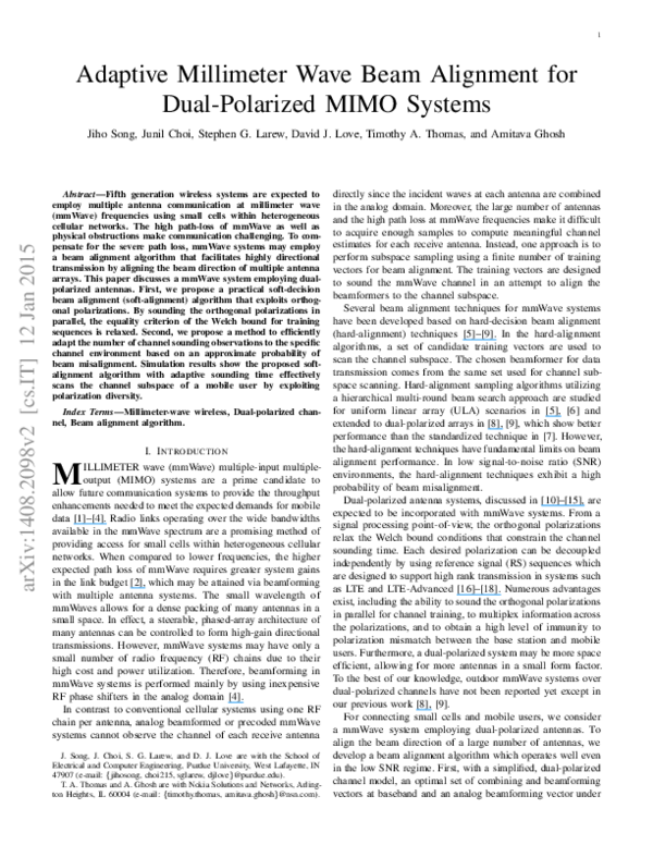 (PDF) Adaptive Millimeter Wave Beam Alignment for Dual-Polarized MIMO ...