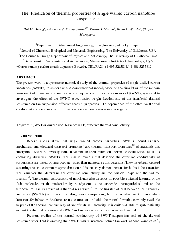 (PDF) The prediction of thermal properties of single walled carbon ...