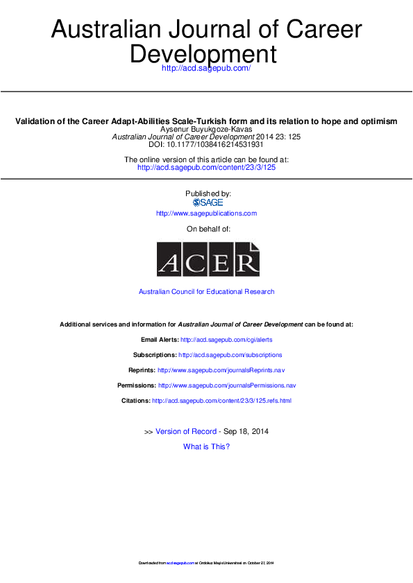 (PDF) Validation of the Career Adapt-Abilities Scale-Turkish form and ...