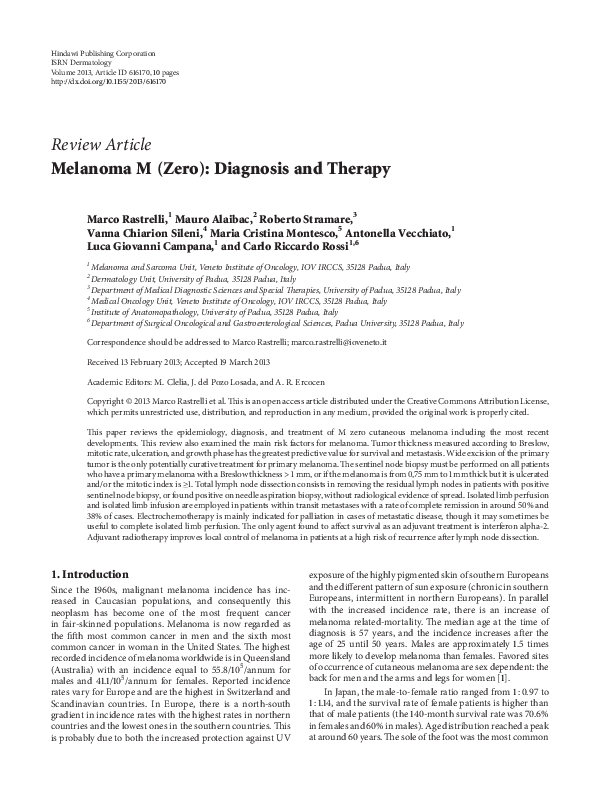 (PDF) Melanoma m (zero) diagnosis and therapy Luca Campana and Marco
