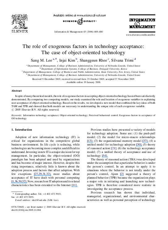 (PDF) The role of exogenous factors in technology acceptance: The case ...
