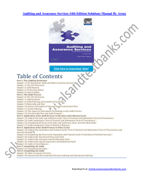 Pdf Auditing And Assurance Services 14th Edition Solutions Manual By Arens Dmitriy Bannyy Academia Edu