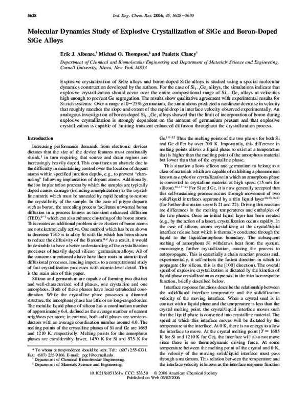 (PDF) Molecular Dynamics Study of Explosive Crystallization of SiGe and