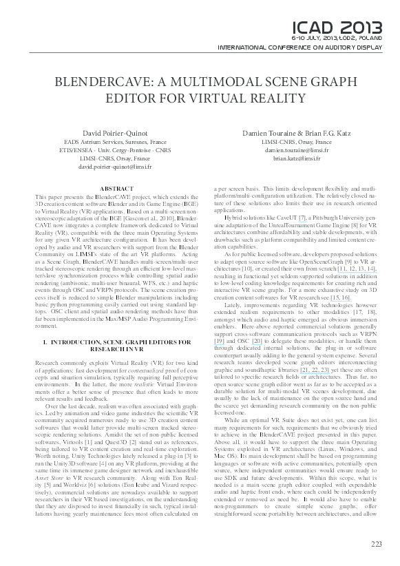 (PDF) BlenderCAVE: A multimodal scene graph editor for virtual reality