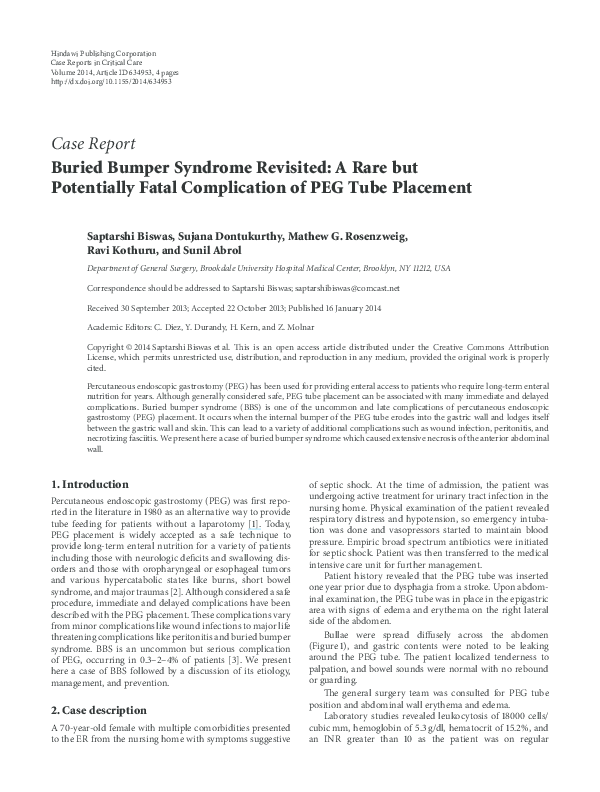 (PDF) Buried Bumper Syndrome Revisited A Rare but Potentially Fatal