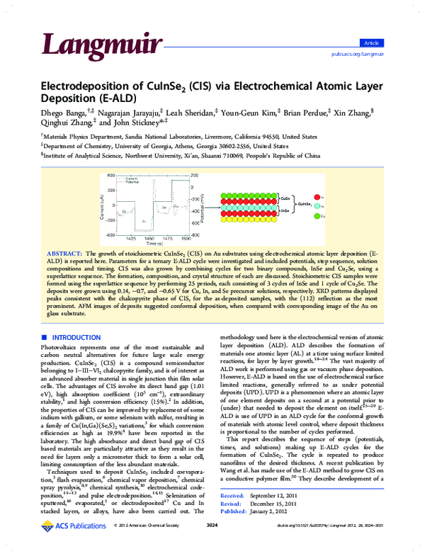 (PDF) Electrodeposition of CuInSe 2 (CIS) via Electrochemical Atomic