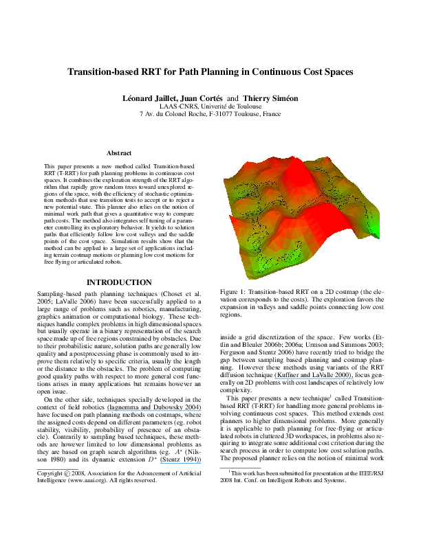 (PDF) Transition-based RRT for path planning in continuous cost spaces