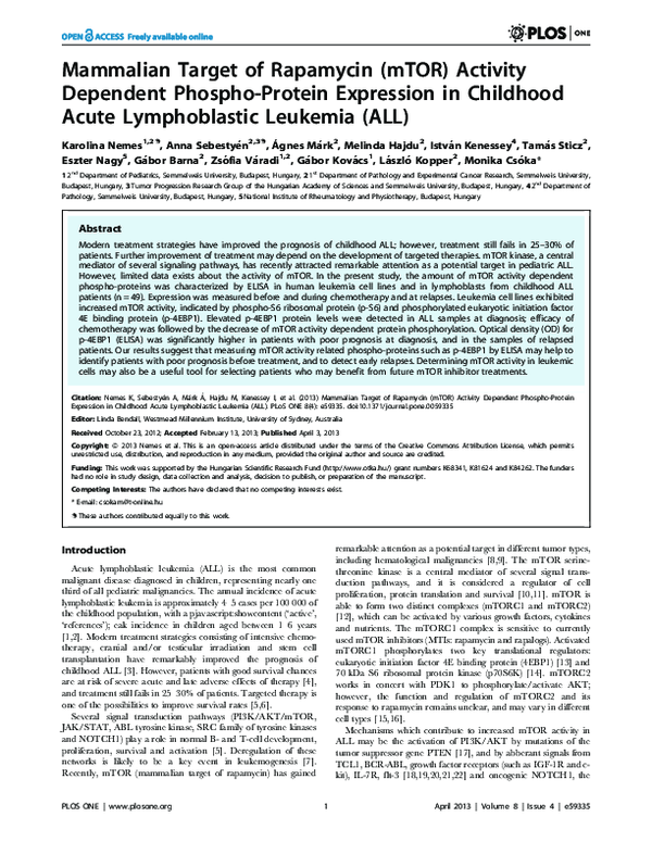 (PDF) Mammalian Target of Rapamycin (mTOR) Activity Dependent Phospho ...