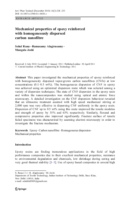 (PDF) Mechanical properties of epoxy reinforced with homogeneously ...