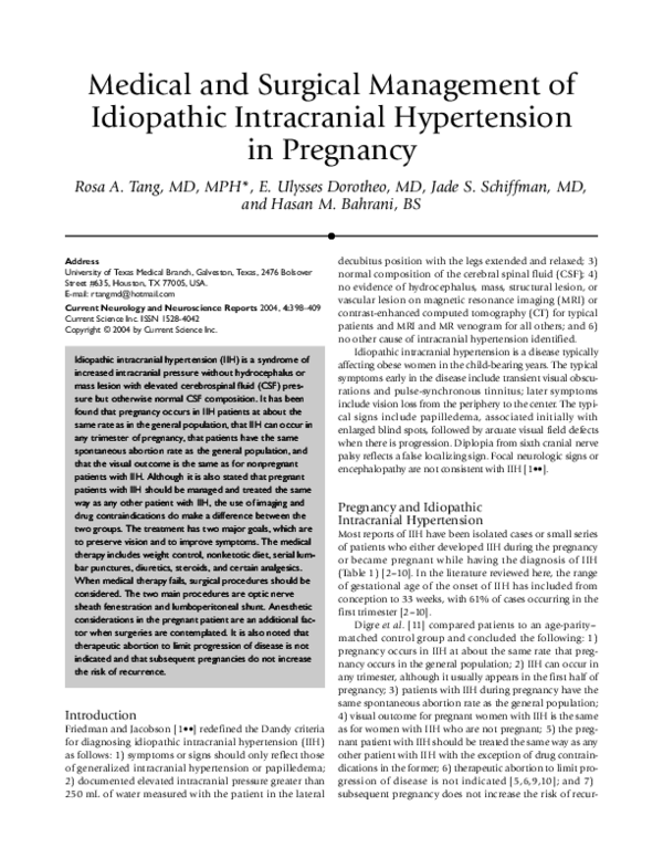 (PDF) Medical and surgical management of idiopathic intracranial ...