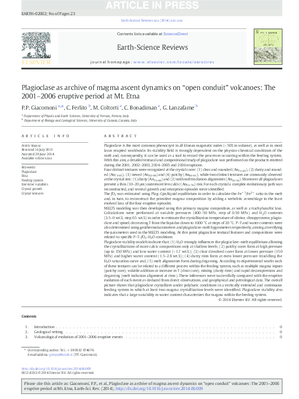 (PDF) Plagioclase as archive of magma ascent dynamics on “open conduit ...