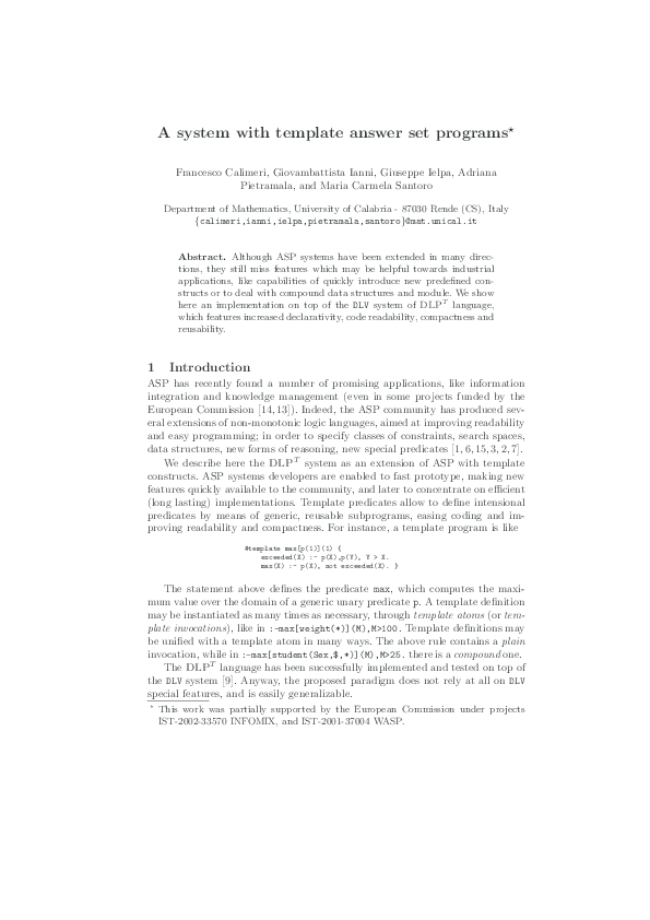 (PDF) A System with Template Answer Set Programs