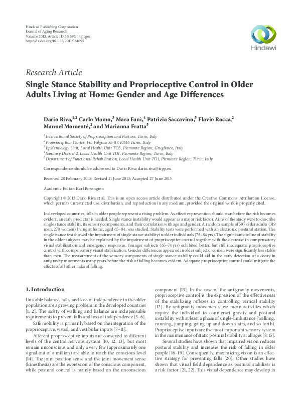 (PDF) Single Stance Stability and Proprioceptive Control in Older ...