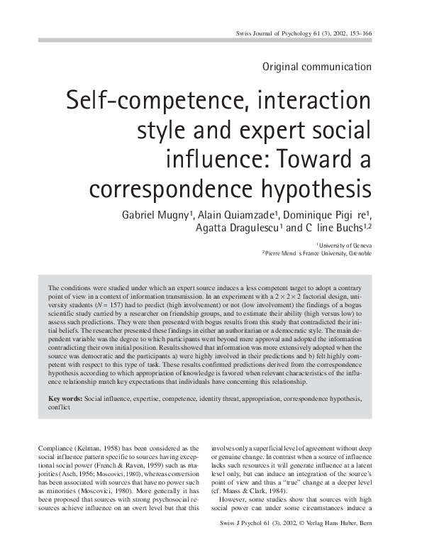(PDF) Self-competence, interaction style and expert social influence ...