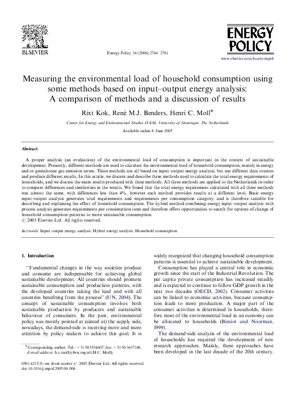 (PDF) Measuring the environmental load of household consumption using ...
