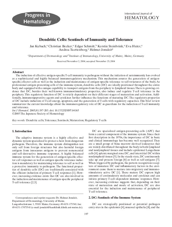 (PDF) Dendritic Cells: Sentinels of Immunity and Tolerance
