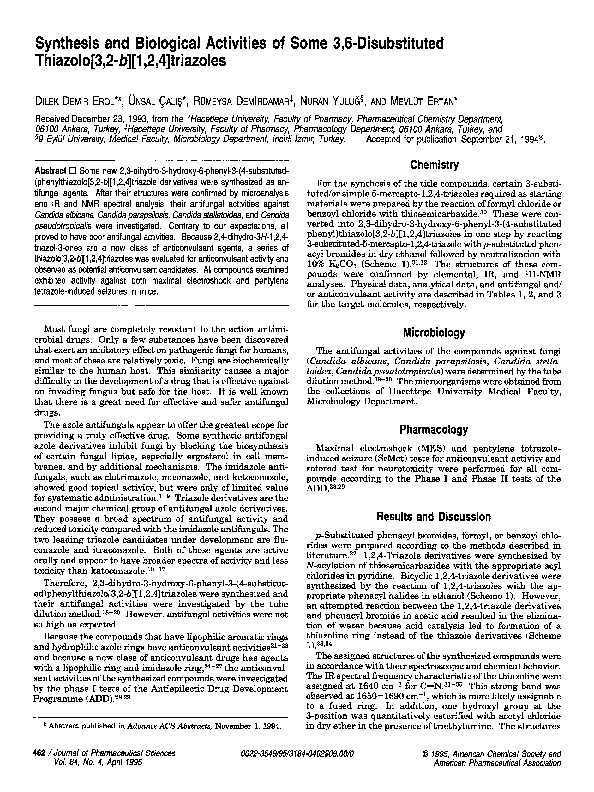 (PDF) Synthesis and biological activities of some 3,6-disubstituted ...