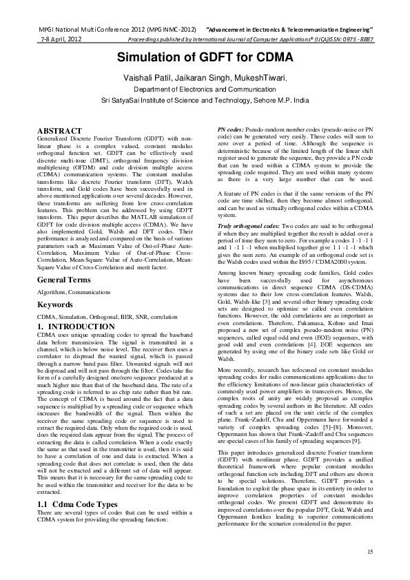 (PDF) Simulation of GDFT for CDMA