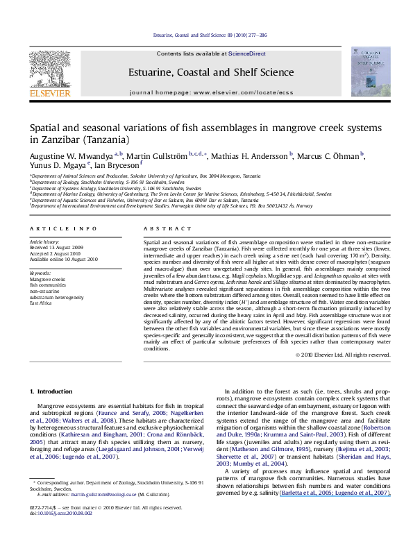 (PDF) Spatial and seasonal variations of fish assemblages in mangrove ...