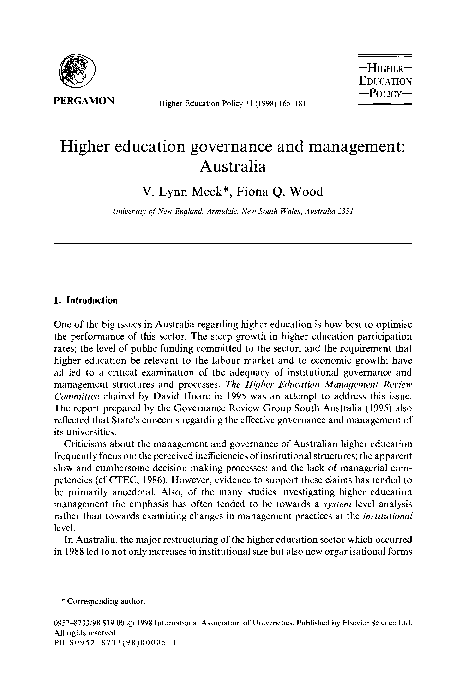 (PDF) Higher education governance and management: Australia