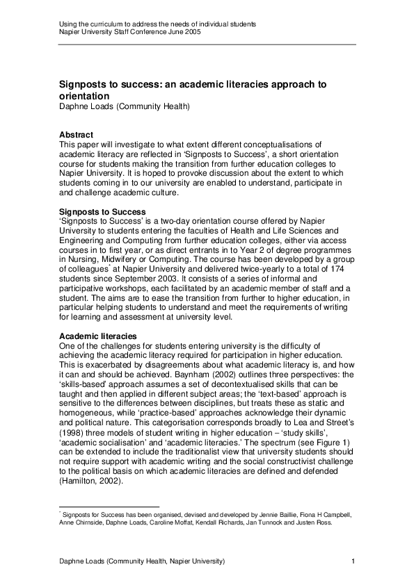 (PDF) Signposts to success: an academic literacies approach to orientation