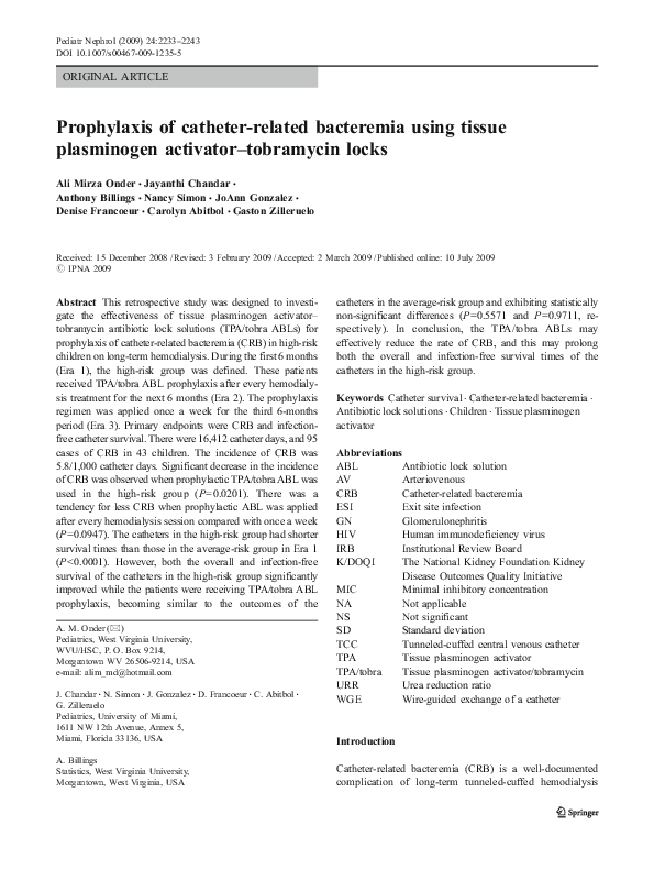 (PDF) Prophylaxis of catheterrelated bacteremia using tissue