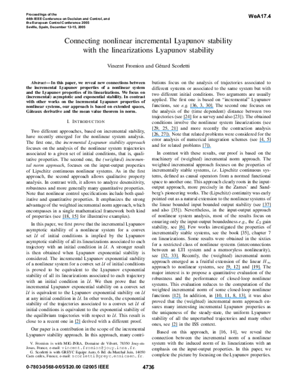 (PDF) Connecting nonlinear incremental Lyapunov stability with the ...