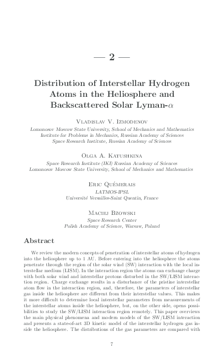 (PDF) Distribution of Interstellar Hydrogen Atoms in the Heliosphere ...