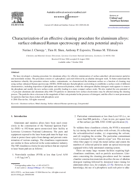 (PDF) Characterization of an effective cleaning procedure for aluminum