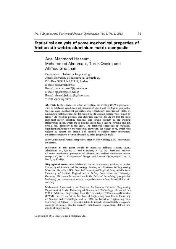 (PDF) Statistical analysis of some mechanical properties of friction ...