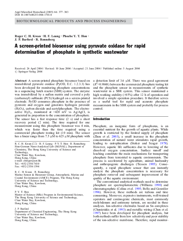 (PDF) A screen-printed biosensor using pyruvate oxidase for rapid ...