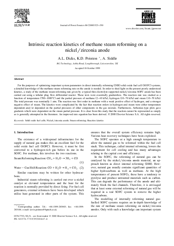 (PDF) Intrinsic reaction kinetics of methane steam reforming on a ...