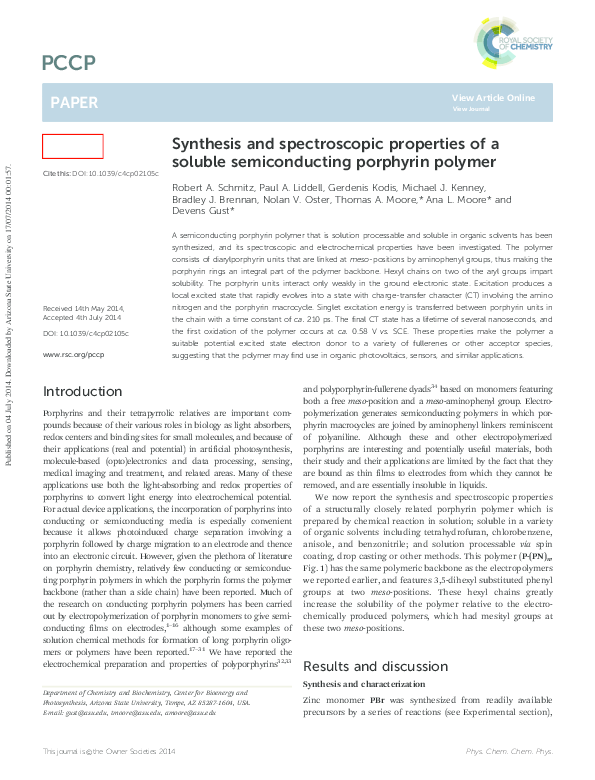 (PDF) Synthesis and spectroscopic properties of a soluble ...