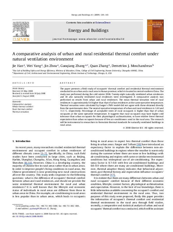 (PDF) A comparative analysis of urban and rural residential thermal ...