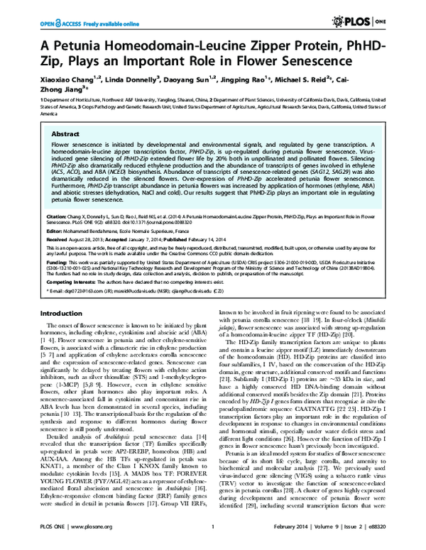 (PDF) A HDZIP Transcription Factor Regulates Flower Senescence via