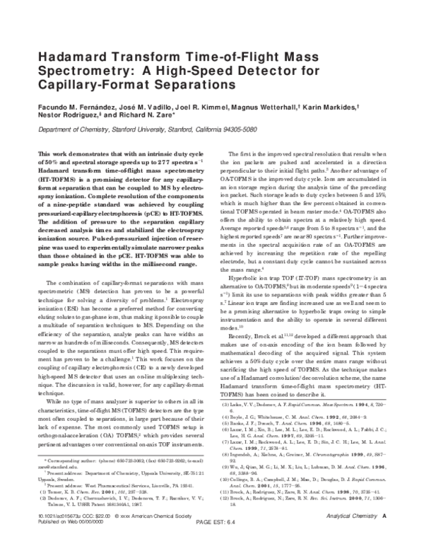(PDF) Hadamard Transform Time-of-Flight Mass Spectrometry: A High-Speed ...