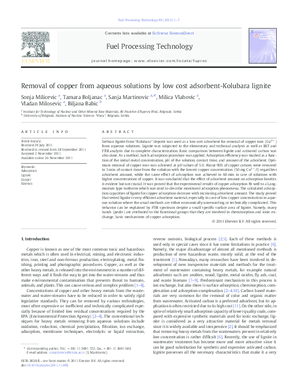 (PDF) Removal of copper from aqueous solutions by low cost adsorbent ...