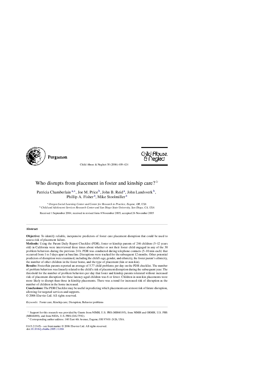 (PDF) Who disrupts from placement in foster and kinship care?
