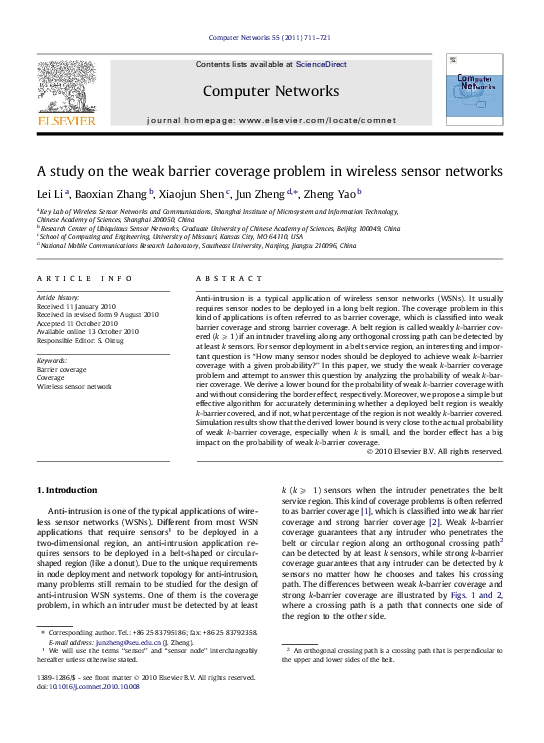 (PDF) A study on the weak barrier coverage problem in wireless sensor ...
