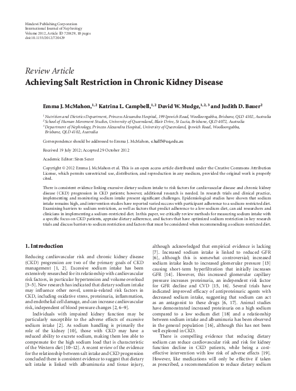(PDF) Achieving salt restriction in chronic kidney disease Katrina