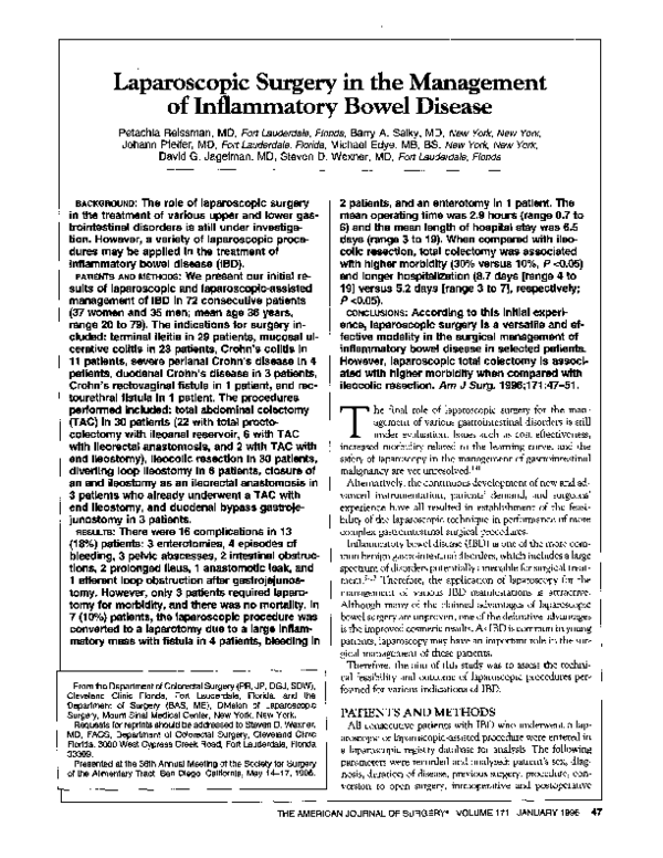(PDF) Laparoscopic surgery in the management of inflammatory bowel disease