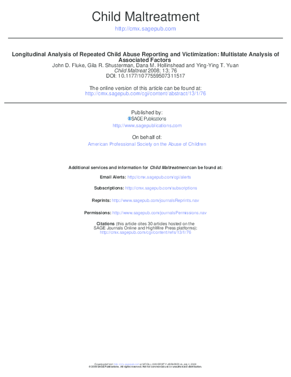 (PDF) Longitudinal Analysis of Repeated Child Abuse Reporting and ...