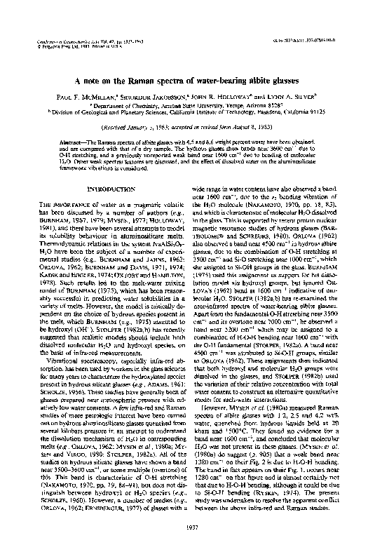 (PDF) A note on the Raman spectra of water-bearing albite glasses