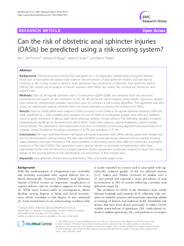 (PDF) Can the risk of obstetric anal sphincter injuries (OASIs) be ...