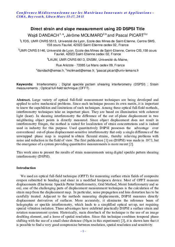 (PDF) Direct strain and slope measurement using 3D DSPSI wajdi dandach Academia.edu