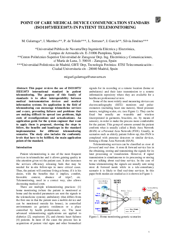 (PDF) Point Of Care Medical Device Communication Standars (ISO11073