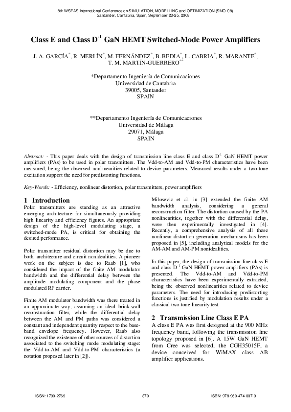 (PDF) Class E and class D-1 GaN HEMT switched-mode power amplifiers