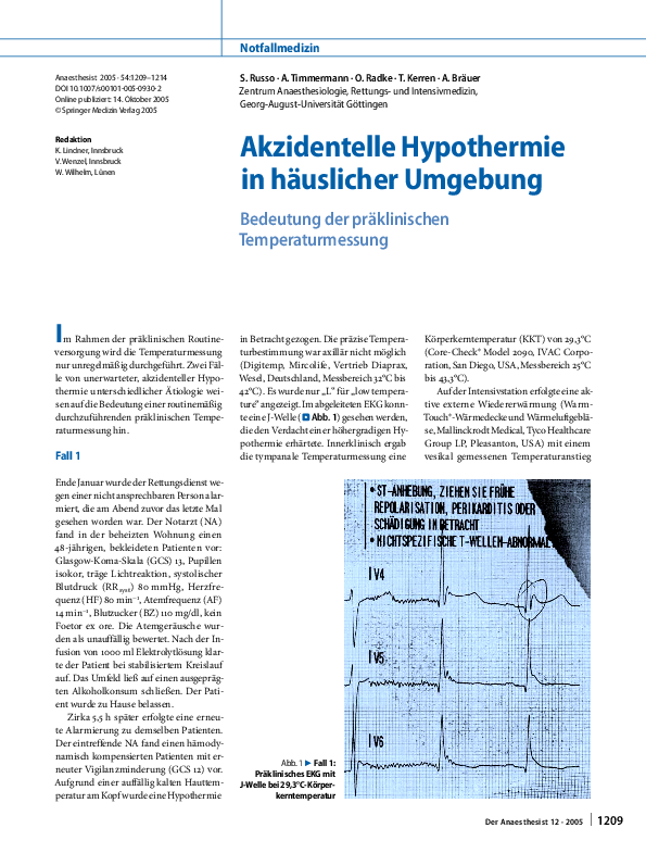 Pdf Akzidentelle Hypothermie In Hauslicher Umgebung Oliver C