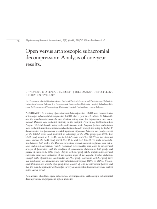 (PDF) Open versus arthroscopic subacromial decompression: analysis of ...